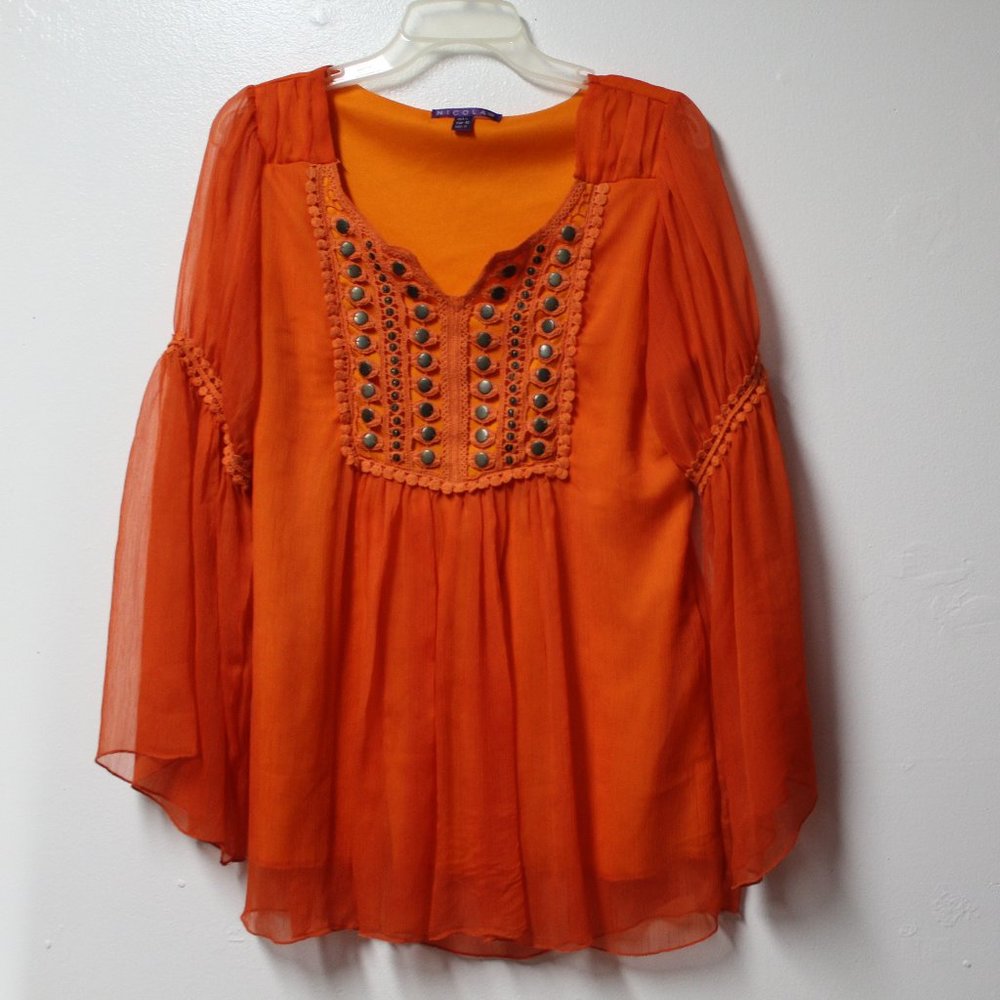 Nicola Orange Polyester Tunic Top Large
